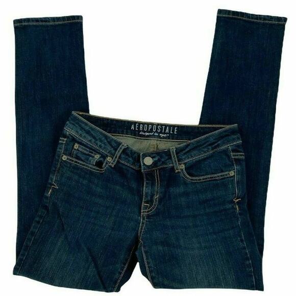 Aeropostale Women's Blue Dark Wash Regular Straight Leg Denim Jeans Size 2 Short - Picture 4 of 8